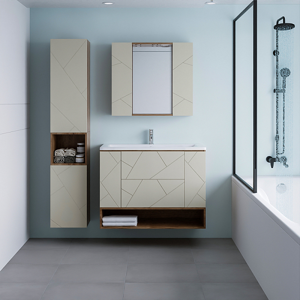 Тумба под раковину Бриклаер Кристалл 100 латте/дуб крафт , изображение 15