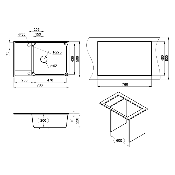 Мойка кухонная Point Этна 78 PN3012AL серый , изображение 4