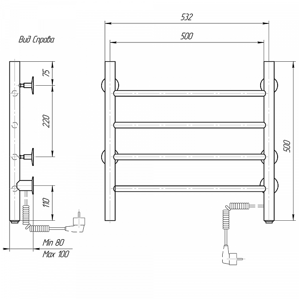 Полотенцесушитель электрический Domoterm Аврора 50x50 R , изображение 4