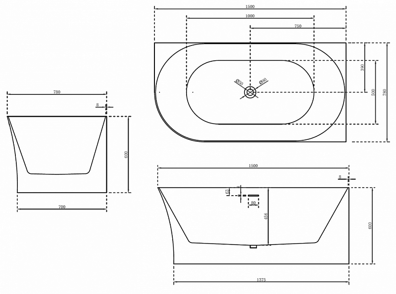 Акриловая ванна Abber AB9258-1.5 R 150х80 , изображение 4