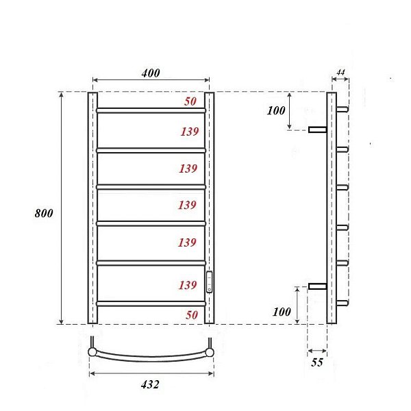 Полотенцесушитель электрический Point Афина П6 40x80 черный , изображение 3