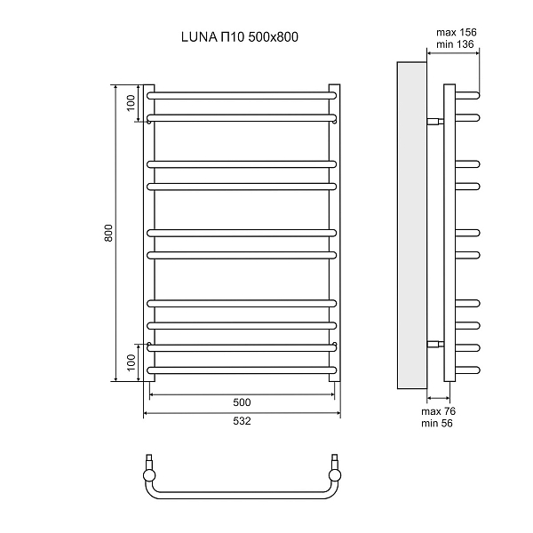 Полотенцесушитель электрический Lemark Luna П10 50x80 , изображение 4