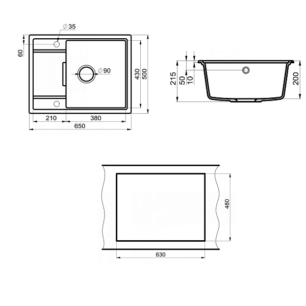 Мойка кухонная Point Стил 65 PN3009B черная , изображение 3