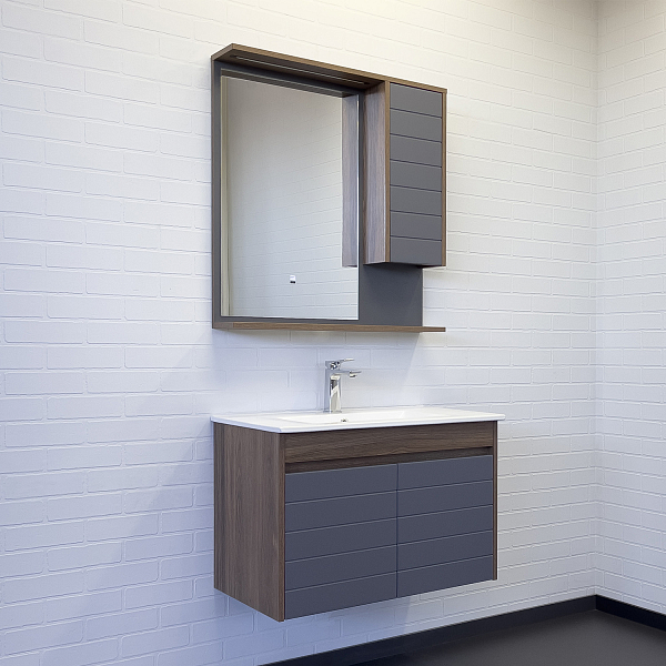 Тумба с раковиной Comforty Кемер 75 антрацит/дуб тёмно-коричневый , изображение 4