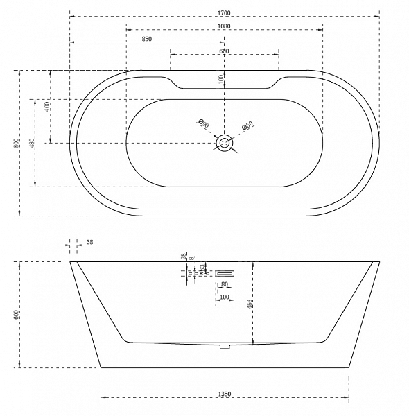 Акриловая ванна Abber AB9299-1.7 170х80 , изображение 4