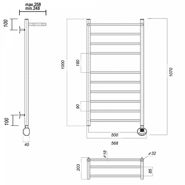 Полотенцесушитель электрический Domoterm Медея 50x100 R с полкой , изображение 3