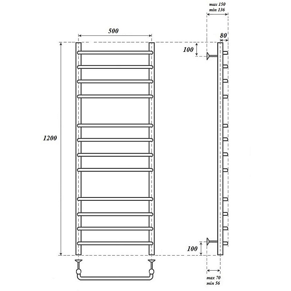 Полотенцесушитель электрический Point Нептун П12 120х50 хром , изображение 4