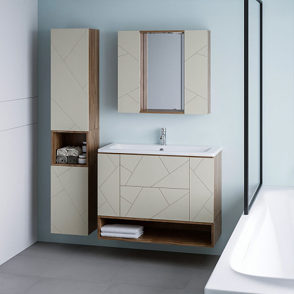 Тумба под раковину Бриклаер Кристалл 100 латте/дуб крафт , изображение 14