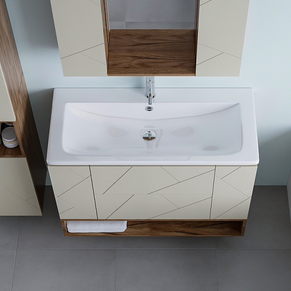 Тумба под раковину Бриклаер Кристалл 100 латте/дуб крафт , изображение 11