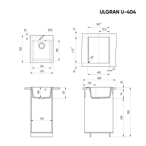 Мойка кухонная Ulgran U-404-310 серый , изображение 3