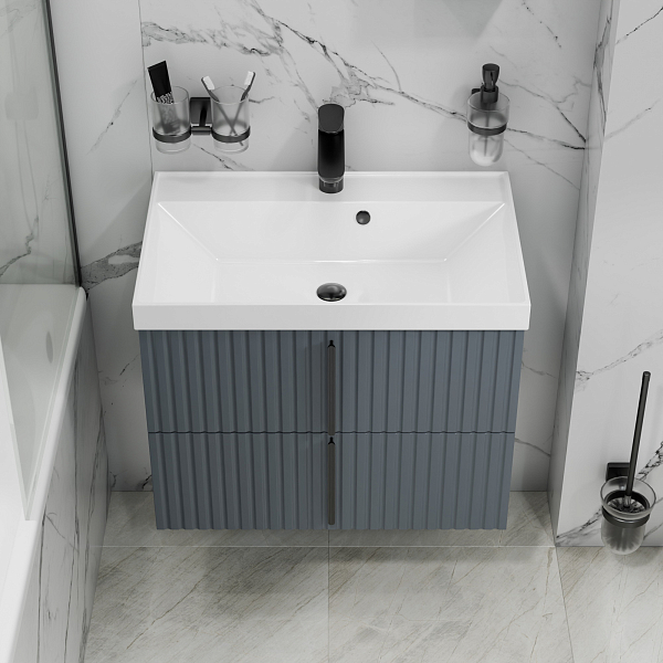 Тумба под раковину СаНта Юпитер 70 подвесная, графит матовый , изображение 3