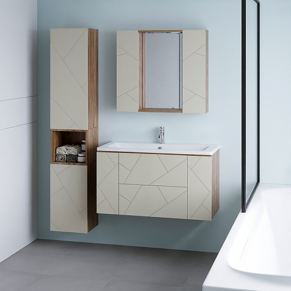 Тумба под раковину Бриклаер Кристалл 100 латте/дуб крафт , изображение 7