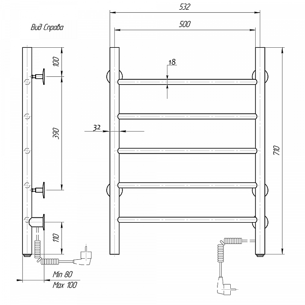 Полотенцесушитель электрический Domoterm Аврора 50x70 R хром , изображение 4