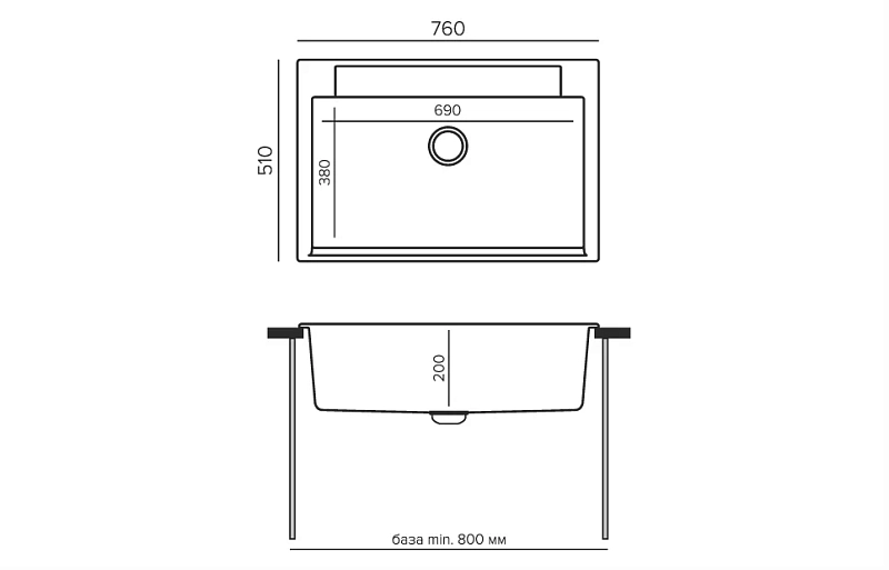 Мойка кухонная Polygran ARGO-760 черная , изображение 2