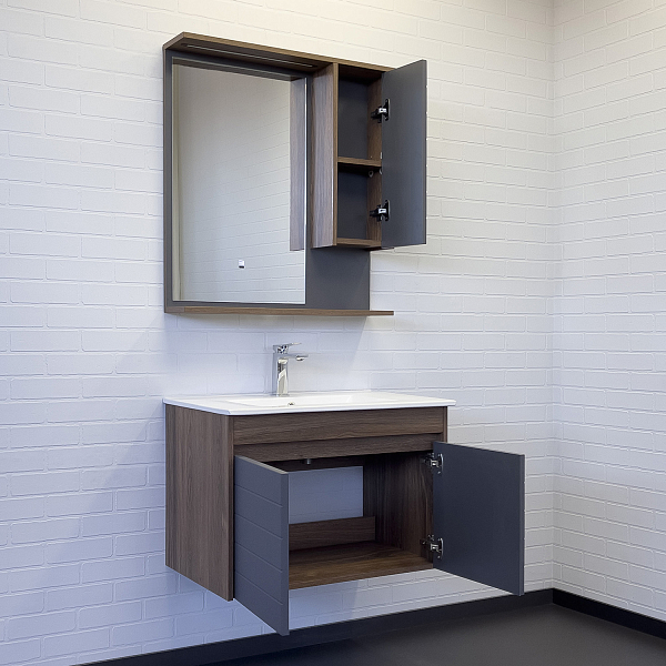 Тумба с раковиной Comforty Кемер 75 антрацит/дуб тёмно-коричневый , изображение 5