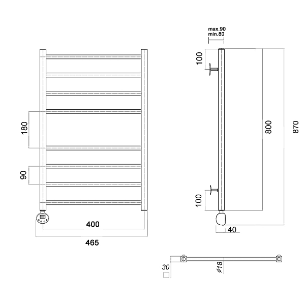 Полотенцесушитель электрический Domoterm Куба П8 40х80 L хром , изображение 3