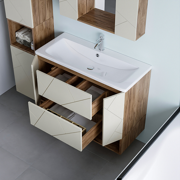 Тумба под раковину Бриклаер Кристалл 100 латте/дуб крафт , изображение 12