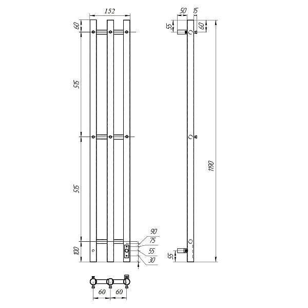 Полотенцесушитель электрический Point Деметра П3 12x120 графит блеск , изображение 5