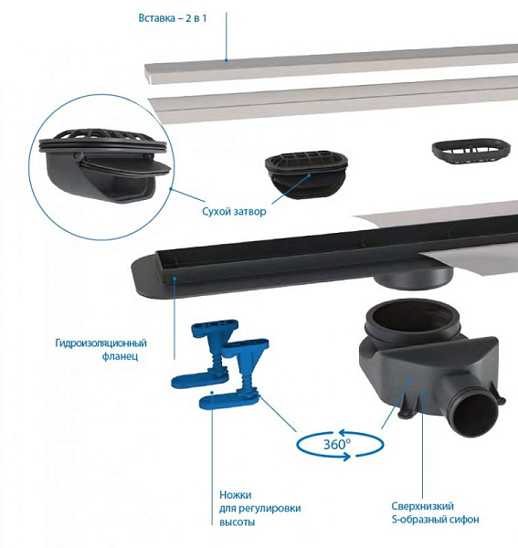 Душевой лоток BelBagno Luce BB-LD-LUCE-60-CR с решеткой 60 см , изображение 3