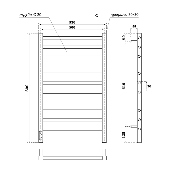 Полотенцесушитель электрический Point Веста П9 50x80 графит премиум , изображение 3