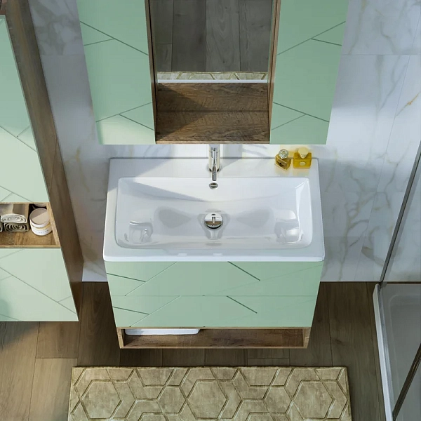 Тумба под раковину Бриклаер Кристалл 80 фисташка/дуб гранж песочный , изображение 11