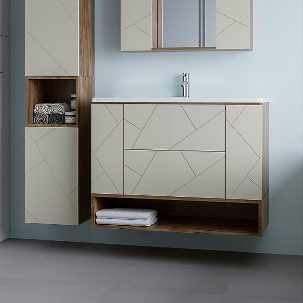 Тумба под раковину Бриклаер Кристалл 100 латте/дуб крафт , изображение 9