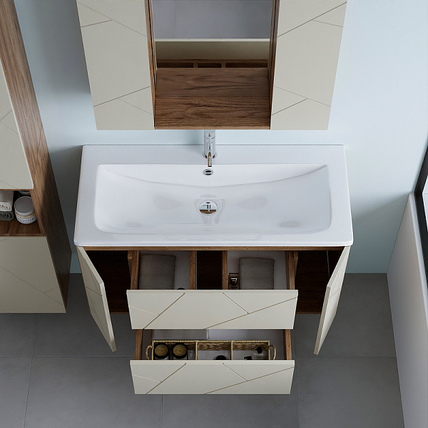 Тумба под раковину Бриклаер Кристалл 100 латте/дуб крафт , изображение 6