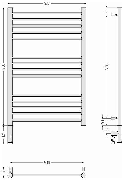 Полотенцесушитель электрический Сунержа Богема 3.0 прямая 80x50 L состаренная латунь , изображение 5