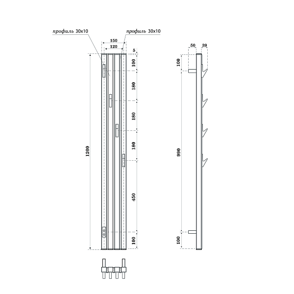 Полотенцесушитель электрический Point Пиано 15x120 белый/хром , изображение 5