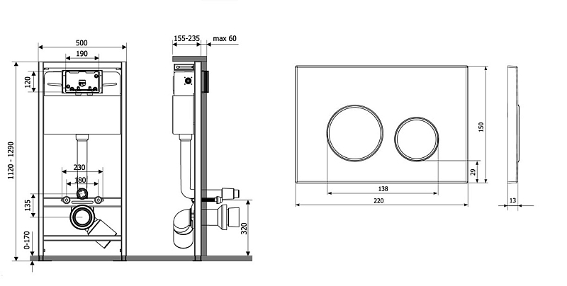 Система инсталляции для унитазов KK-POL Premium SET/M500/145/K черная кнопка , изображение 6