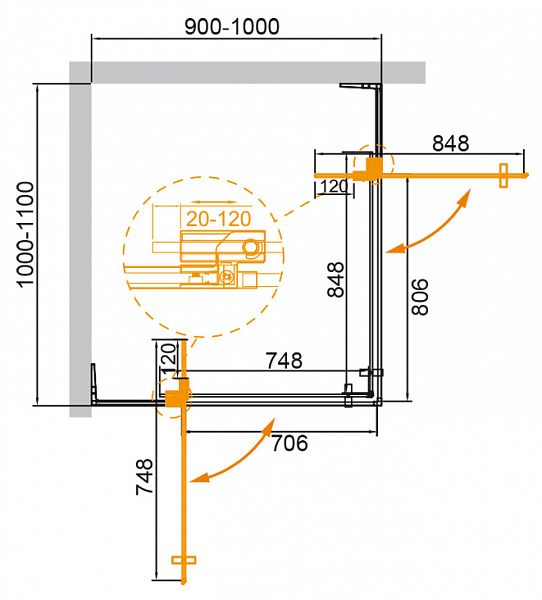 Душевой уголок Cezares Slider AH-2-90/100-100/110-C-Cr , изображение 2