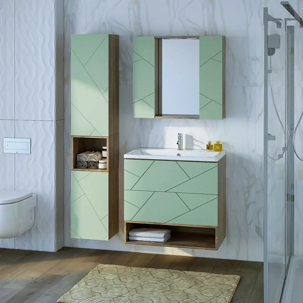 Тумба под раковину Бриклаер Кристалл 80 фисташка/дуб гранж песочный , изображение 8