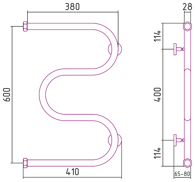 Полотенцесушитель водяной Сунержа М-образный+ 60х40 темный титан муар , изображение 5