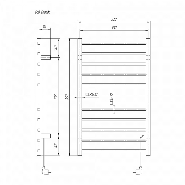 Полотенцесушитель электрический Domoterm Квадро П10 50x85 , изображение 3