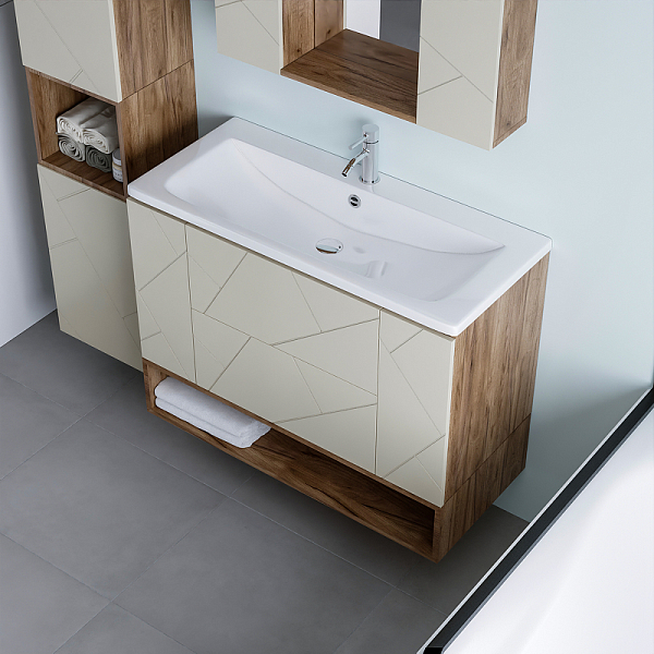 Тумба под раковину Бриклаер Кристалл 100 латте/дуб крафт , изображение 10