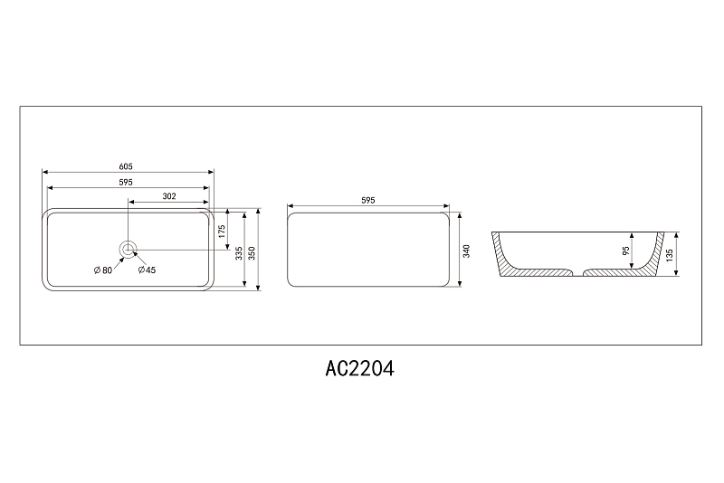 Раковина Abber Rechteck AC2204MB 60 см , изображение 4