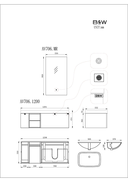Зеркало Black&White Gravity AV706MR 50 с подсветкой , изображение 5