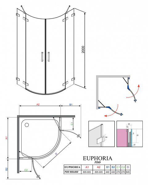Дверь для душевого уголка Radaway Euphoria PDD 90 R , изображение 8