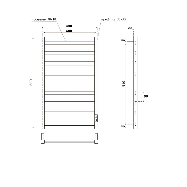 Полотенцесушитель электрический Point Меркурий П8 50x80 графит премиум , изображение 3