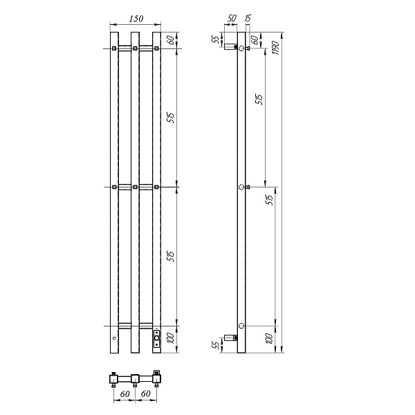 Полотенцесушитель электрический Point Гермес П3 12x120 графит блеск , изображение 5