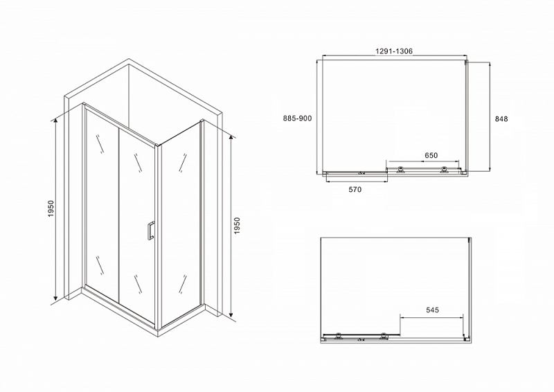 Душевой уголок Abber Schwarzer Diamant AG30130B-S90B 130x90 , изображение 5