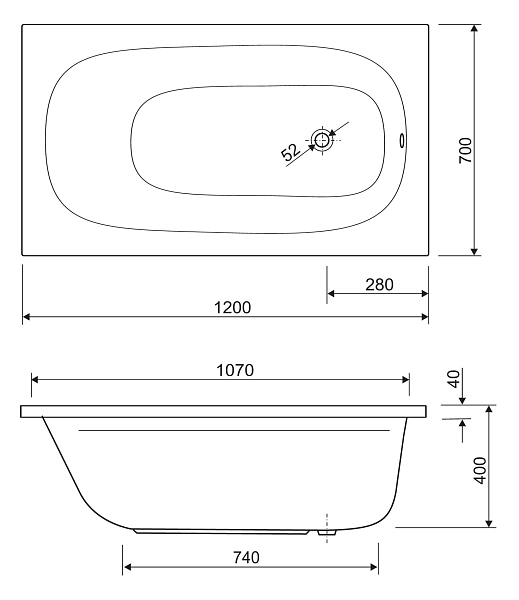 Акриловая ванна Cezares Eco 120-70-40 120х70 , изображение 3