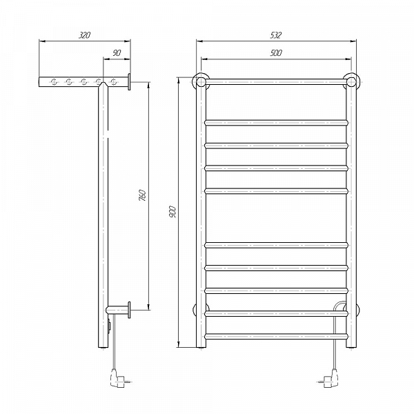 Полотенцесушитель электрический Domoterm Аврора 50x90 R с полкой , изображение 4