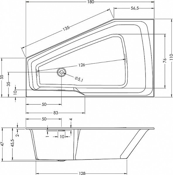 Акриловая ванна Riho Rething Space 180х110 R , изображение 3