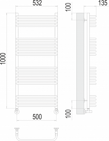 Полотенцесушитель водяной Terminus Стандарт П20 50х100 , изображение 3