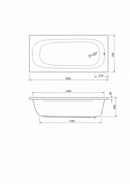 Акриловая ванна Cezares Piave 150-70-42 150х70 , изображение 3