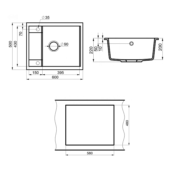 Мойка кухонная Point Римо 60 PN3010B черная , изображение 3