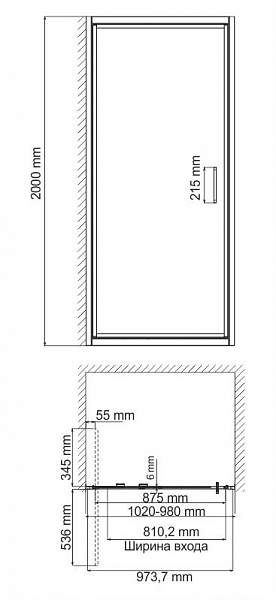 Душевая дверь в нишу Wasserkraft Salm 27I12 100 см , изображение 4