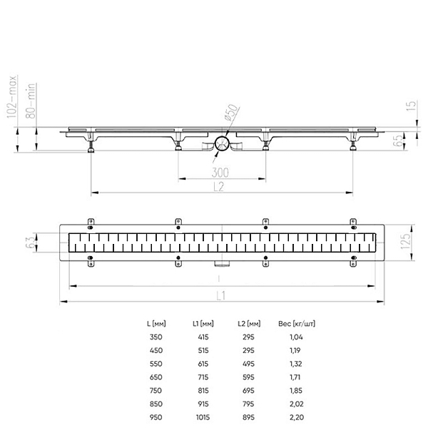 Душевой лоток Azario D50 Medium AZ-CH 750/50 MC с черной решеткой 75 см , изображение 7