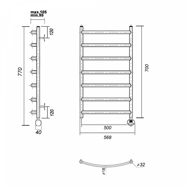 Полотенцесушитель электрический Domoterm Калипсо 50x70 R белый , изображение 3